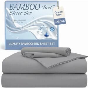 Luxury Bamboo King Size Bed Sheet Set - Cooling, Silky Soft, Gray